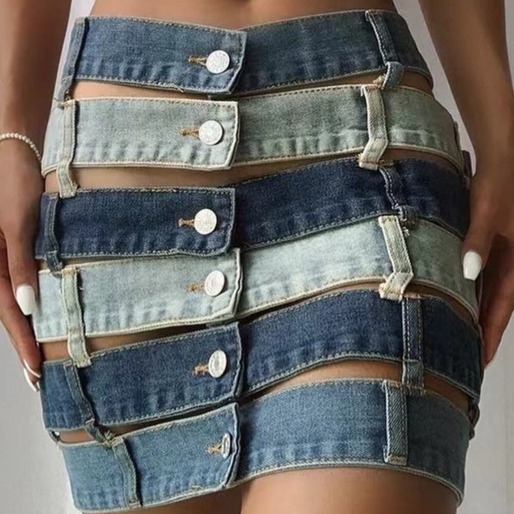 Multistory Cutout Column Mini Skirt - Picture 1 of 6